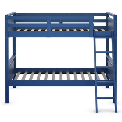 Twin Over Twin Bunk Bed Convertible 2 Individual Beds Wooden -Navy