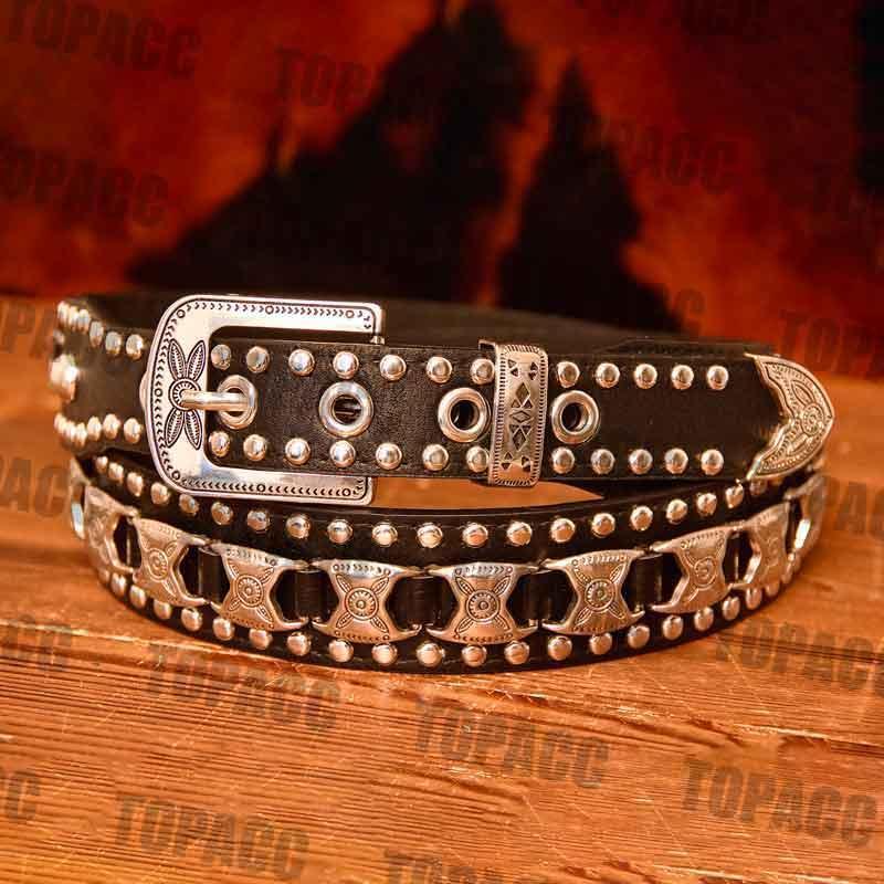 TOPACC Western Super Concho Rivet Belts for Men Women Cowboy Cowgirl Country - Gifts for You 'n Me