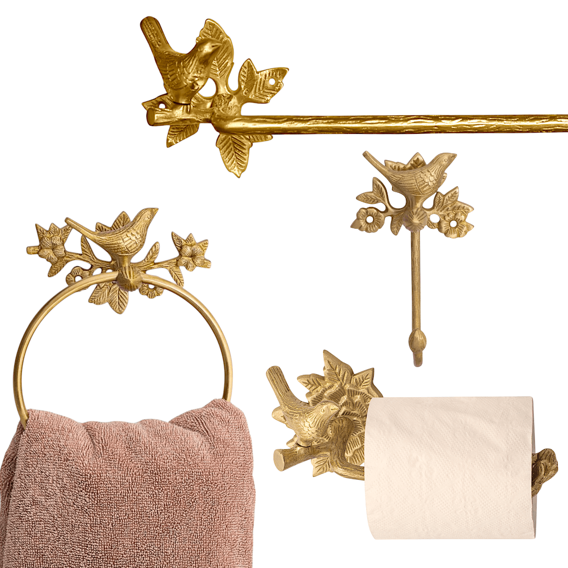 Brass Bird Roll Holder - Brushed/Satin Finish