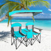 Patented Portable Folding Camping Canopy Chairs with Cup Holder-Turquoise