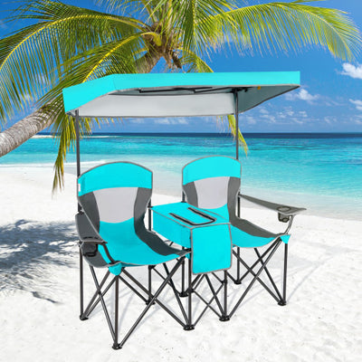 Patented Portable Folding Camping Canopy Chairs with Cup Holder-Turquoise