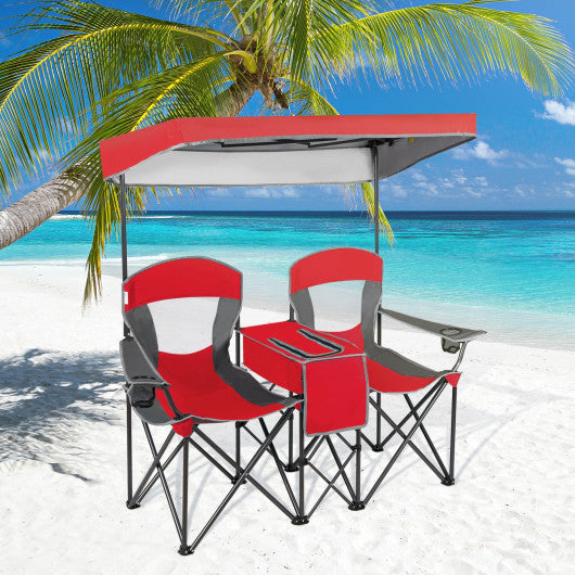 Patented Portable Folding Camping Canopy Chairs with Cup Holder-Red
