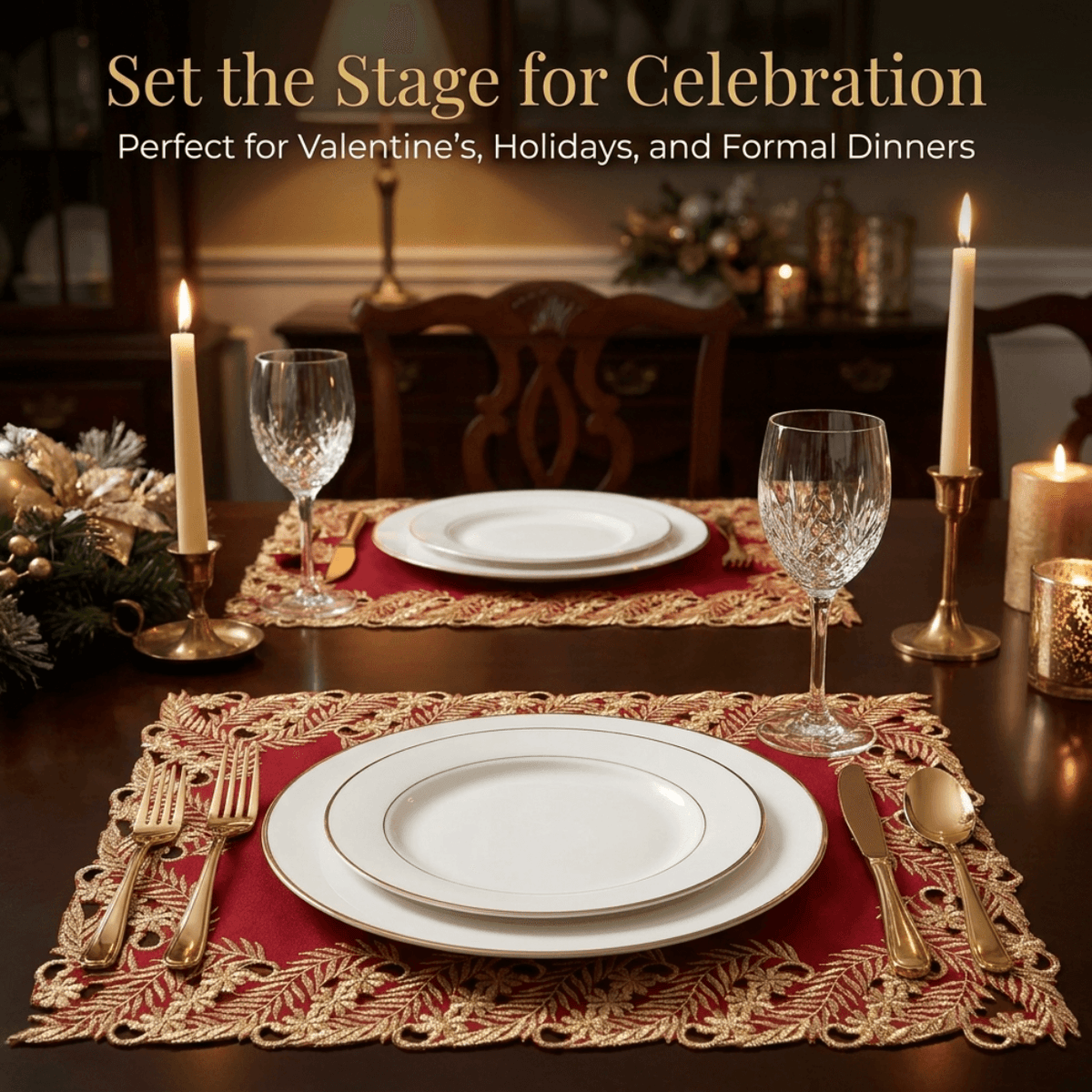 Burgundy Gold Placemats – Wine Grace, 12x18 Inch