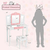 Kids Princess Vanity Table and Stool Set with Tri-folding Mirror and Drawer-White - White