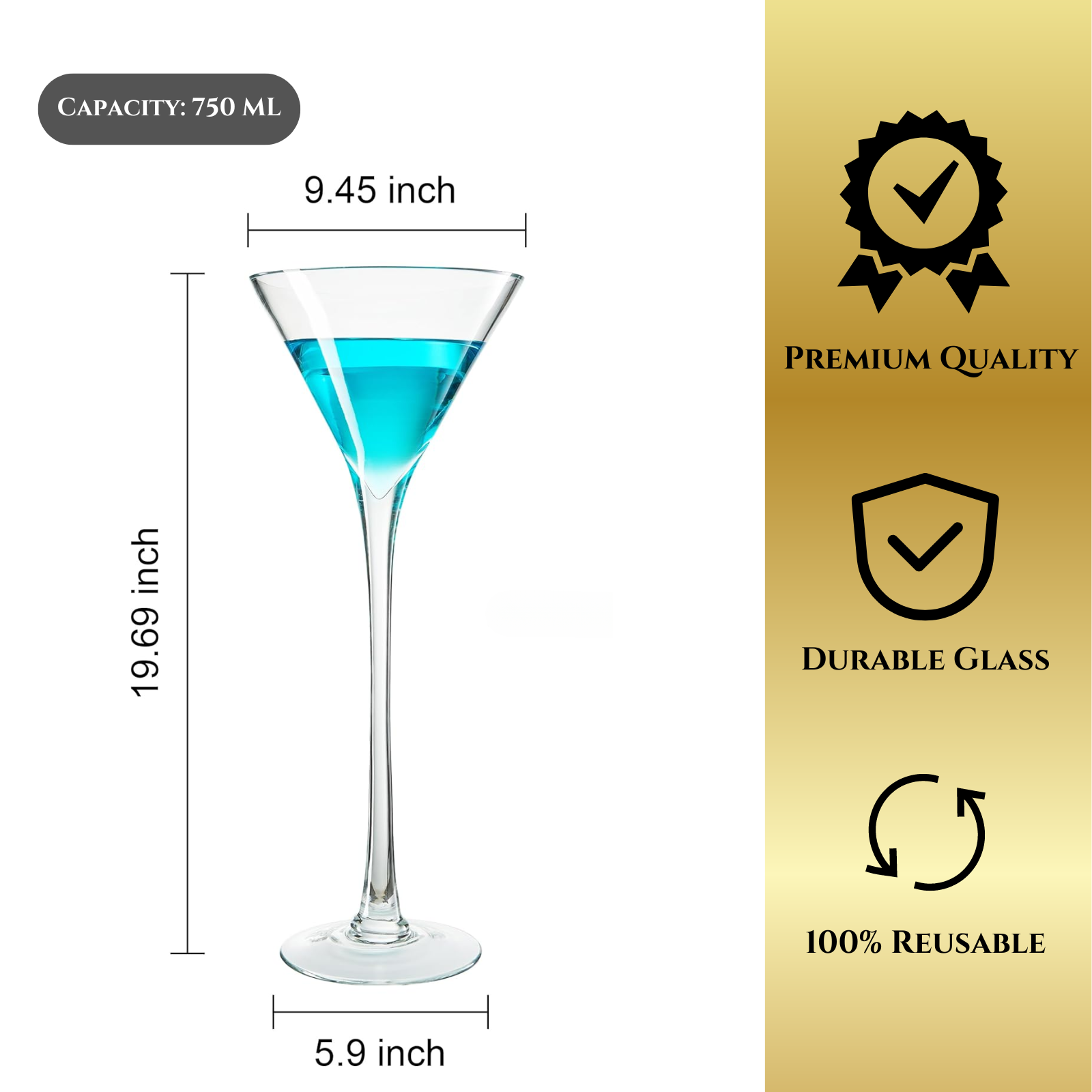 Worlds Largest Giant Martini Glass - Huge 20 Inches, 54 OZ, Mega Glass, Huge Stemware, Clear Decorative Hand Blown Glassware, Large Novelty Stemware/Cocktail Novelty, Oversized XL Goblet