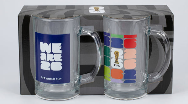 FIFA We Are 26 & Trophy Set of 2 Glass Mugs With Handle  21 OZ.