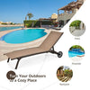 6-Poisition Adjustable Outdoor Chaise Recliner with Wheels-Brown - Brown
