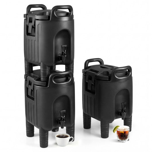 2.6 Gal Insulated Beverage Dispensers Set of 3 with Handles-Black