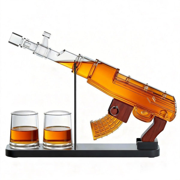 Gifts for Men Dad, Guns Whiskey Decanter Set for Men - Gun Decanter, Detachable Magazine & 2 Bullet Shot Glasses, Liquor Dispenser for Bar, Cool Anniversary Birthday Military Present Ideas