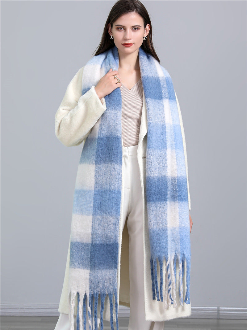 New Luxury Winter Soft Head Wraps Plaid Scarf Shawls Cashmere  Warm Cashmere Scarves Rainbow For Women