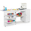 Folding Sewing Table Shelves Storage Cabinet Craft Cart with Wheels-White - White