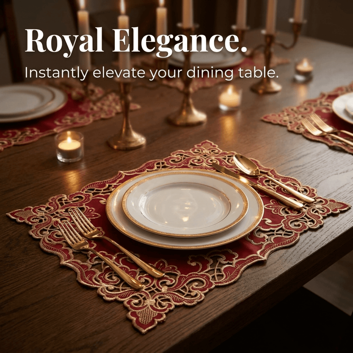 Burgundy Gold Placemats – Crimson Glow, 12x18 Inch