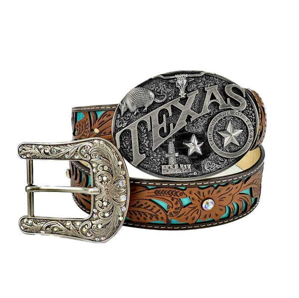 TOPACC Western Turquoise Belts - Texas Longhorn Belt Buckle