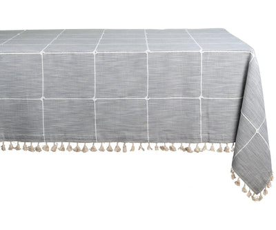 Gray Plaid Tablecloth with Tassel