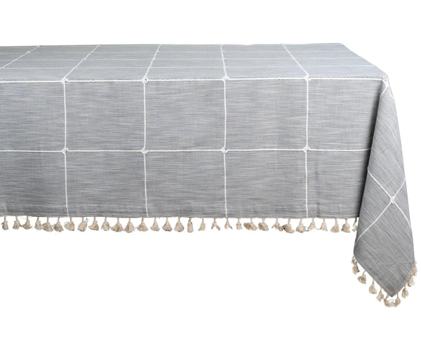 Gray Plaid Tablecloth with Tassel