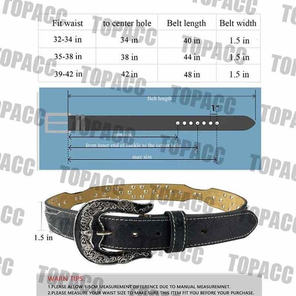 TOPACC Western Super Concho Longhorn Cow Bull Black Country Belts Genuine Leather - Gifts for You 'n Me