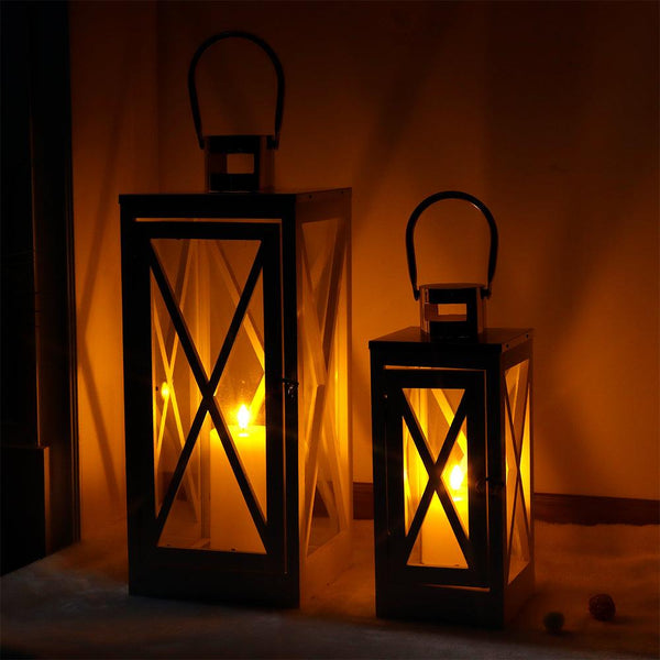 17.5''&24.5'' H Metal Decorative Candle Holders Rustic Hanging Lantern(Set of 2)