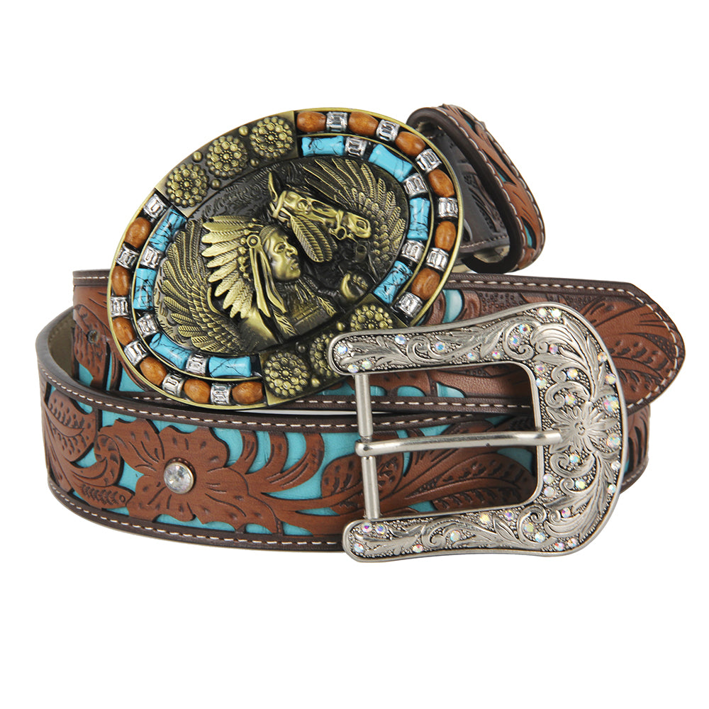 TOPACC Western Turquoise Belts - Turquoise Indians Belt Buckle Copper/Bronze