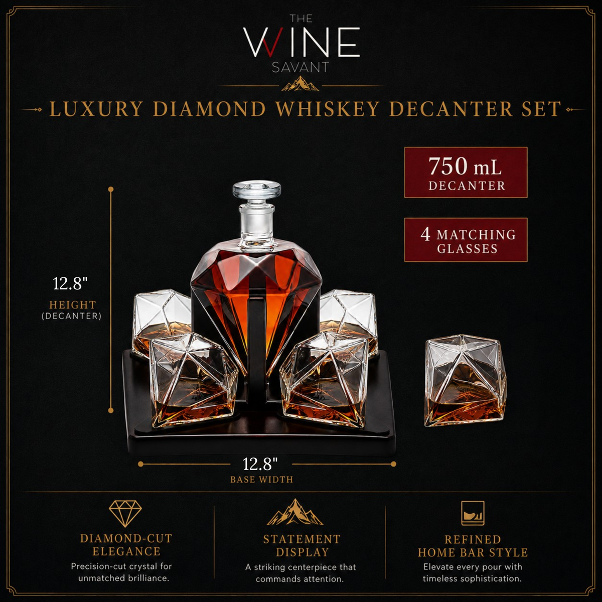 Diamond Decanter Set Premium Barware Gift Elegant Drinkware Collection
