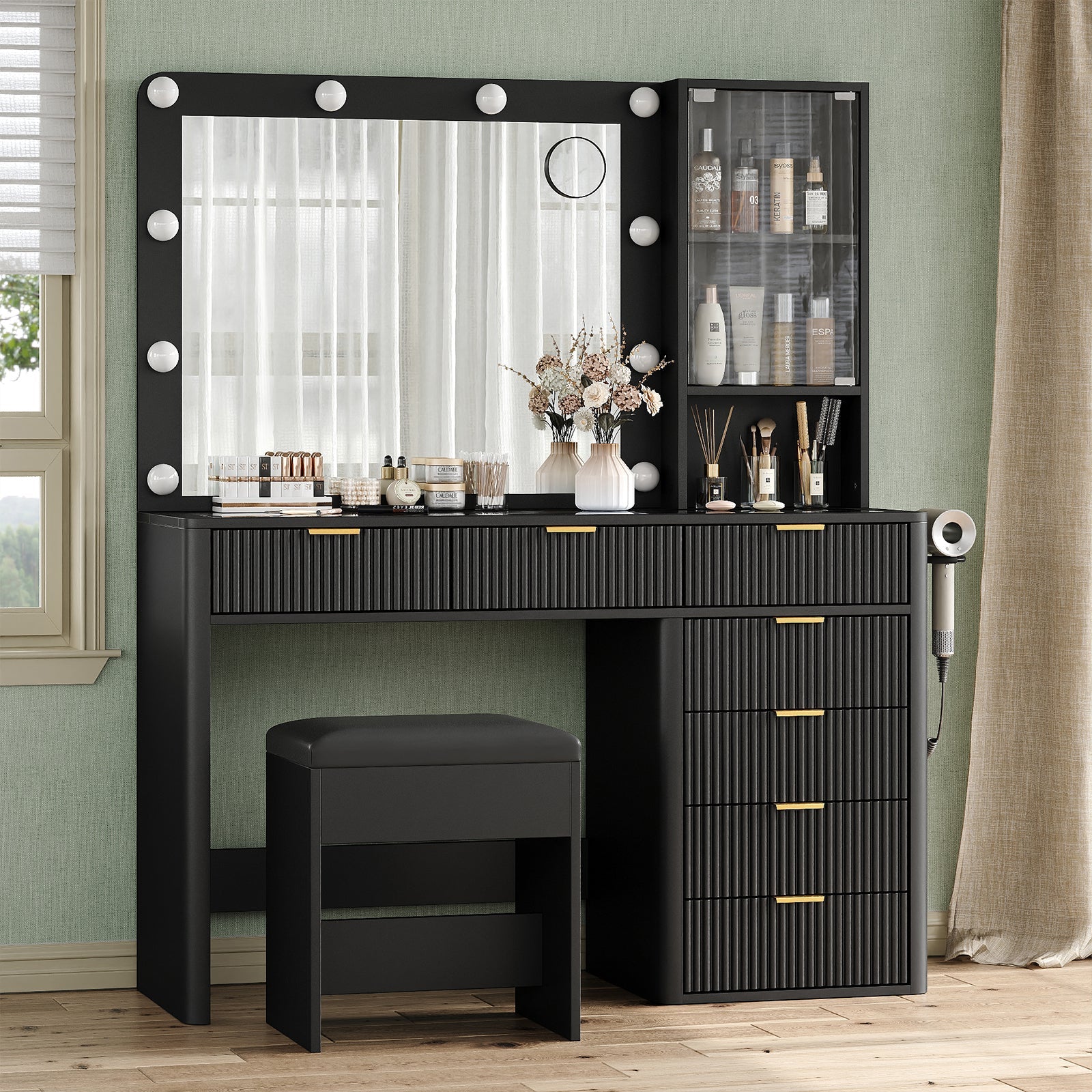 7-Drawer LED Mirror Vanity Desk - Vektaya
