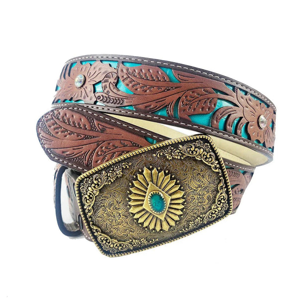 TOPACC Western Turquoise Belts - Square Turquoise Belt Buckle Copper/Bronze - Gifts for You 'n Me