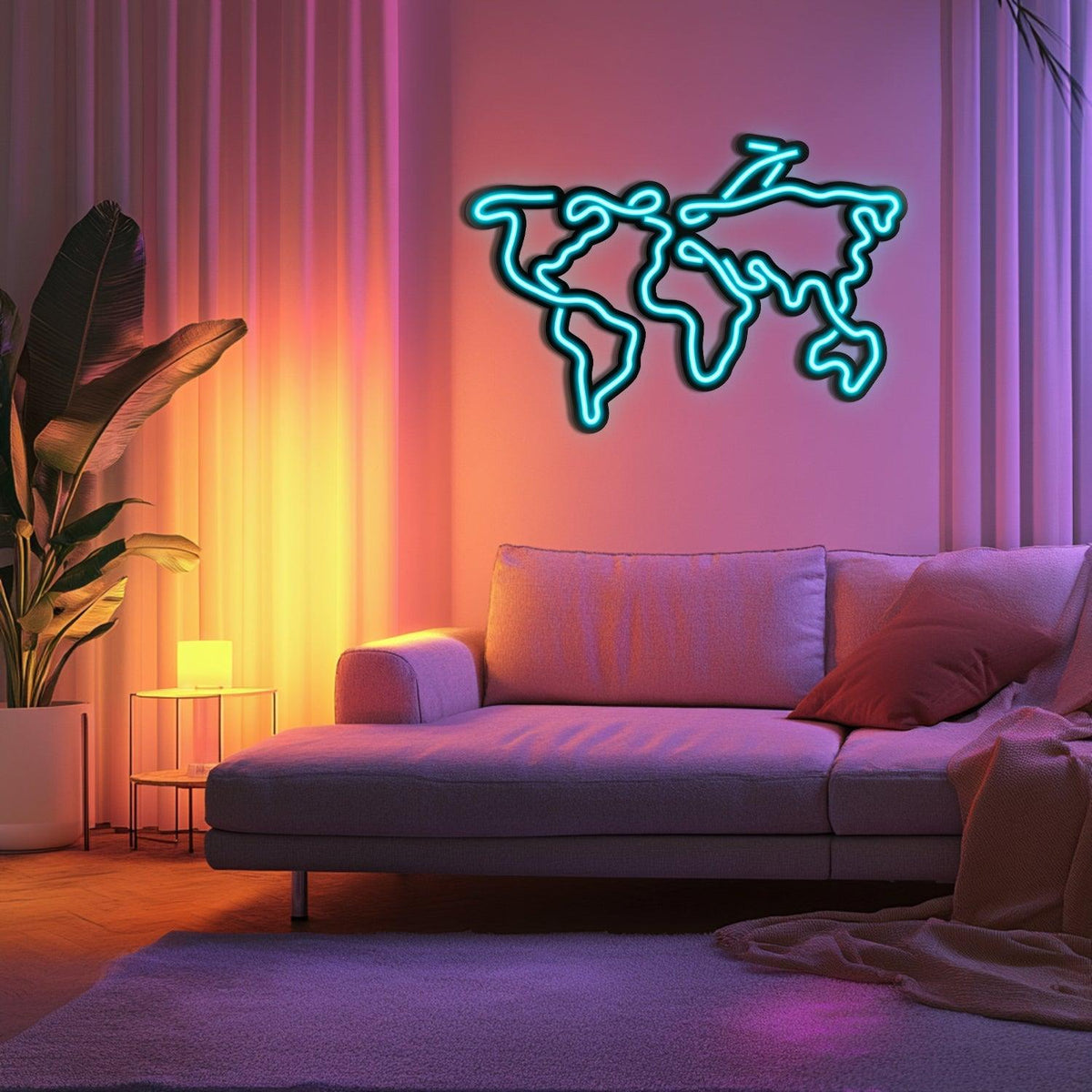 World Map Metal Neon Wall Art- LN0017