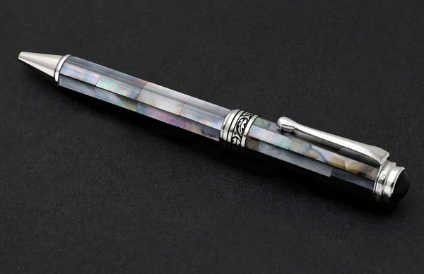 Maestro® Black Mother of Pearl Fountain Pen (Medium Nib) and Ballpoint Pen Set - Platinum Plated