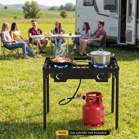 2 Burner Propane Stove 160000 BTU with Adjustable Regulator & Hose for Camping BBQ-Black