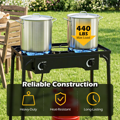 2 Burner Propane Stove 160000 BTU with Adjustable Regulator & Hose for Camping BBQ-Black