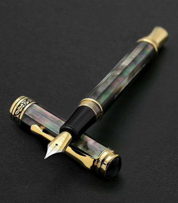 Maestro® 18K Gold Plated Fountain Pen (Medium Nib) - Tahitian Black Mother of Pearl - Gifts for You 'n Me