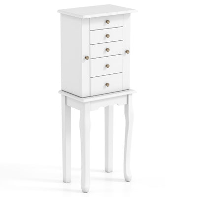 2 Colors Armoire Storage Standing Jewelry Cabinet with Mirror-White