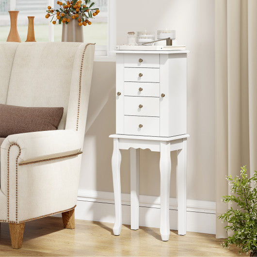2 Colors Armoire Storage Standing Jewelry Cabinet with Mirror-White