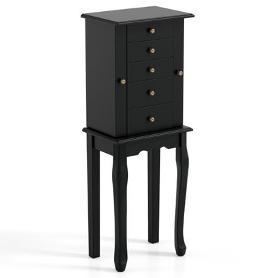 2 Colors Armoire Storage Standing Jewelry Cabinet with Mirror-Black