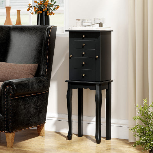 2 Colors Armoire Storage Standing Jewelry Cabinet with Mirror-Black