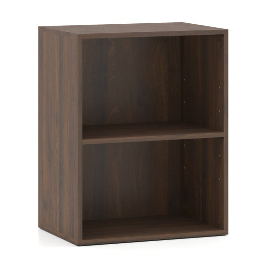 2-Cube Bookcase Floor Standing Open Bookshelf with 5-Position Adjustable Shelf-Dark Walnut