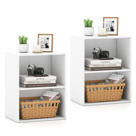 2-Cube Bookcase Set of 2 Floor Standing Open Bookshelf w/ 5-Position Adjustable Shelf-White