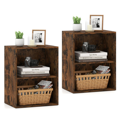 2-Cube Bookcase Set of 2 Floor Standing Open Bookshelf w/ 5-Position Adjustable Shelf-Brown