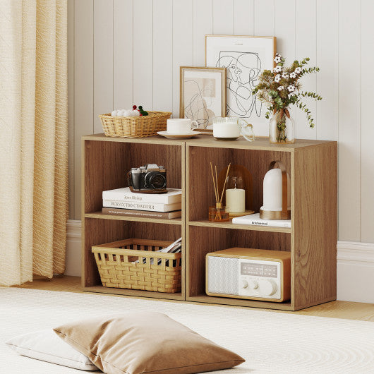 2-Cube Bookcase Set of 2 Floor Standing Open Bookshelf w/ 5-Position Adjustable Shelf-Natural