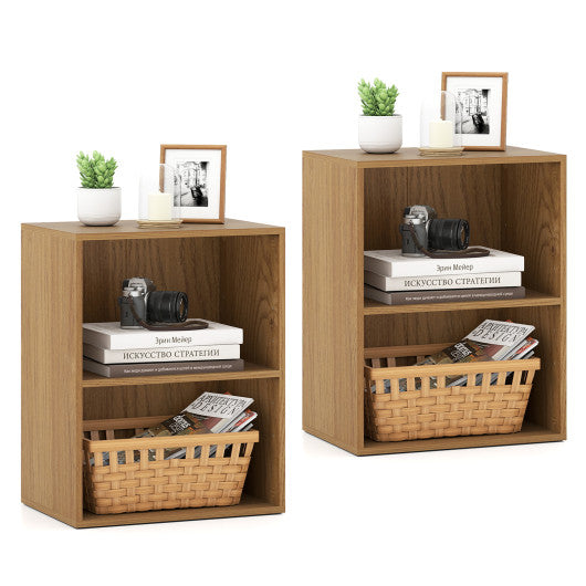 2-Cube Bookcase Set of 2 Floor Standing Open Bookshelf w/ 5-Position Adjustable Shelf-Natural