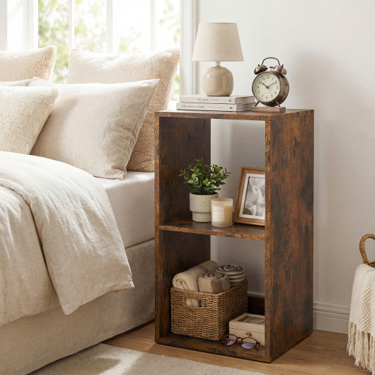 2 Cube Bookshelf with Back Guardrail for Living Room Bedroom-Rustic Brown