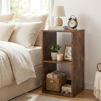 2 Cube Bookshelf with Back Guardrail for Living Room Bedroom-Rustic Brown