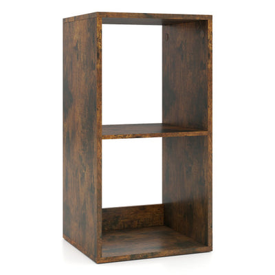 2 Cube Bookshelf with Back Guardrail for Living Room Bedroom-Rustic Brown