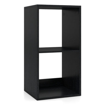 2 Cube Bookshelf with Back Guardrail for Living Room Bedroom-Black