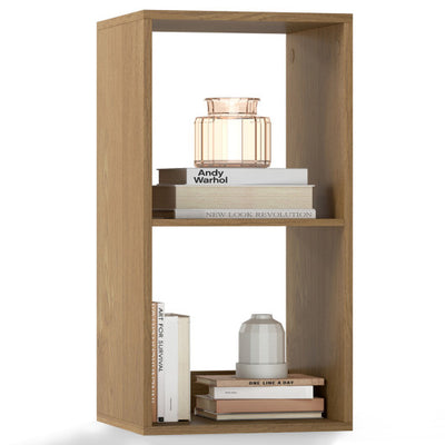 2 Cube Bookshelf with Back Guardrail for Living Room Bedroom-Natural
