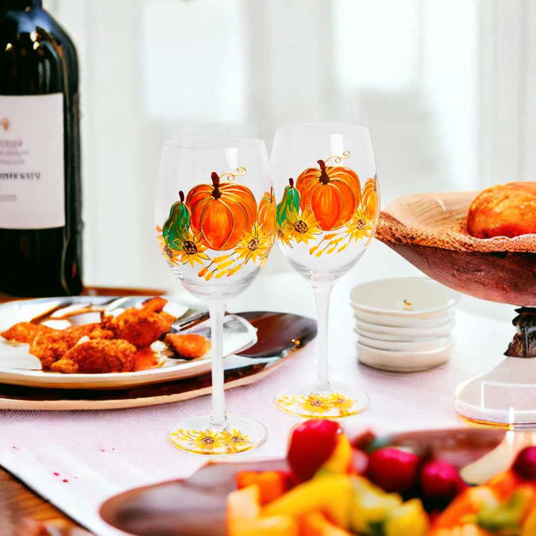 Painted Pumpkin Wine Glasses