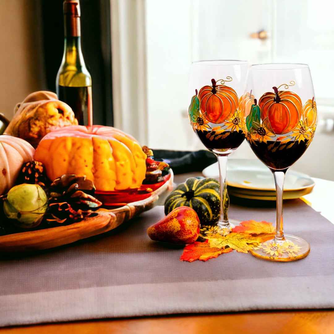 Painted Pumpkin Wine Glasses