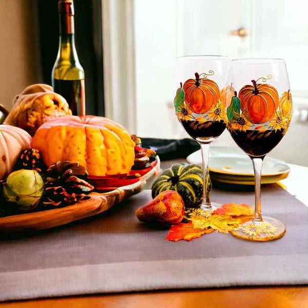 Painted Pumpkin Wine Glasses