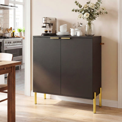 2-Door Buffet Cabinet Sideboard with Shelf and Metal Legs-Black