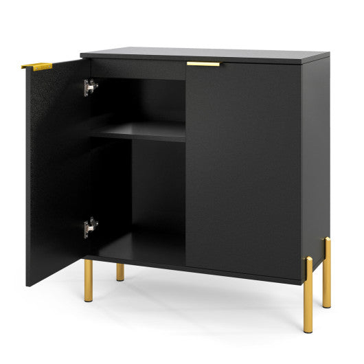 2-Door Buffet Cabinet Sideboard with Shelf and Metal Legs-Black