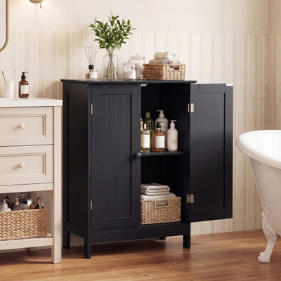 2-Door Freee-Standing Bathroom Cabinet with Shelf-Black